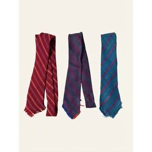 Vintage 1950s Wool Striped Fringed Skinny Ties Set of 3